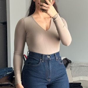 Abercrombie & Fitch Beige V-Neck Bodysuit (Soft A&F Collection)